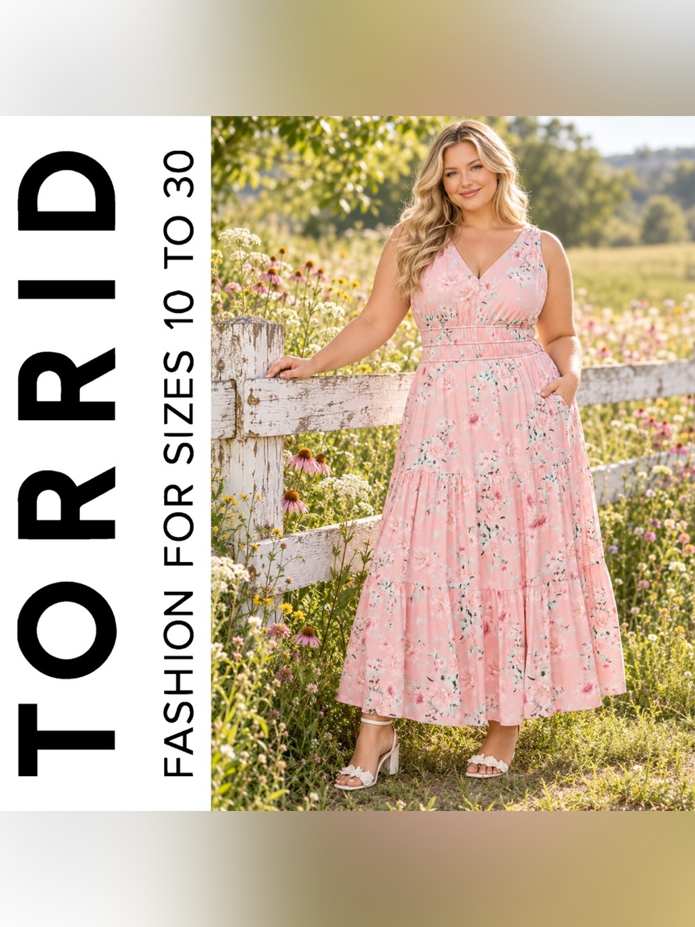 Torrid Pink Gauze Cottagecore Floral Tiered Skirt Maxi Pocket Dress, 4X, NWOT!